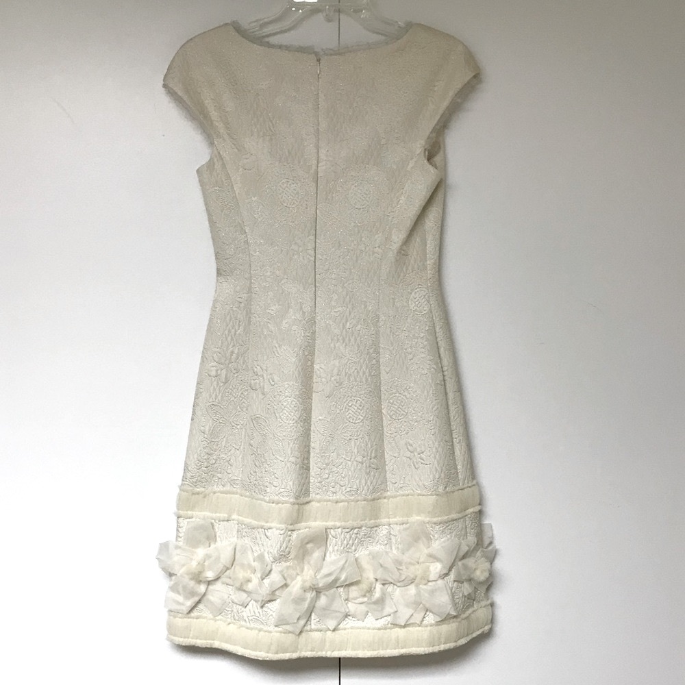 Badgley Mischka Cream Cap Sleeve Brocade Dress - Picture 4 of 8